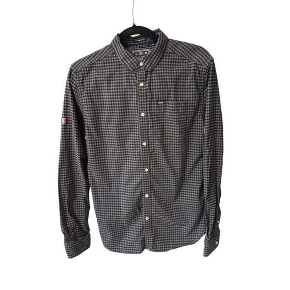 Men's SZ Med Superdry JPN Premium Button Down THICK Shirt. Grey, Black, Blue - Picture 2 of 12